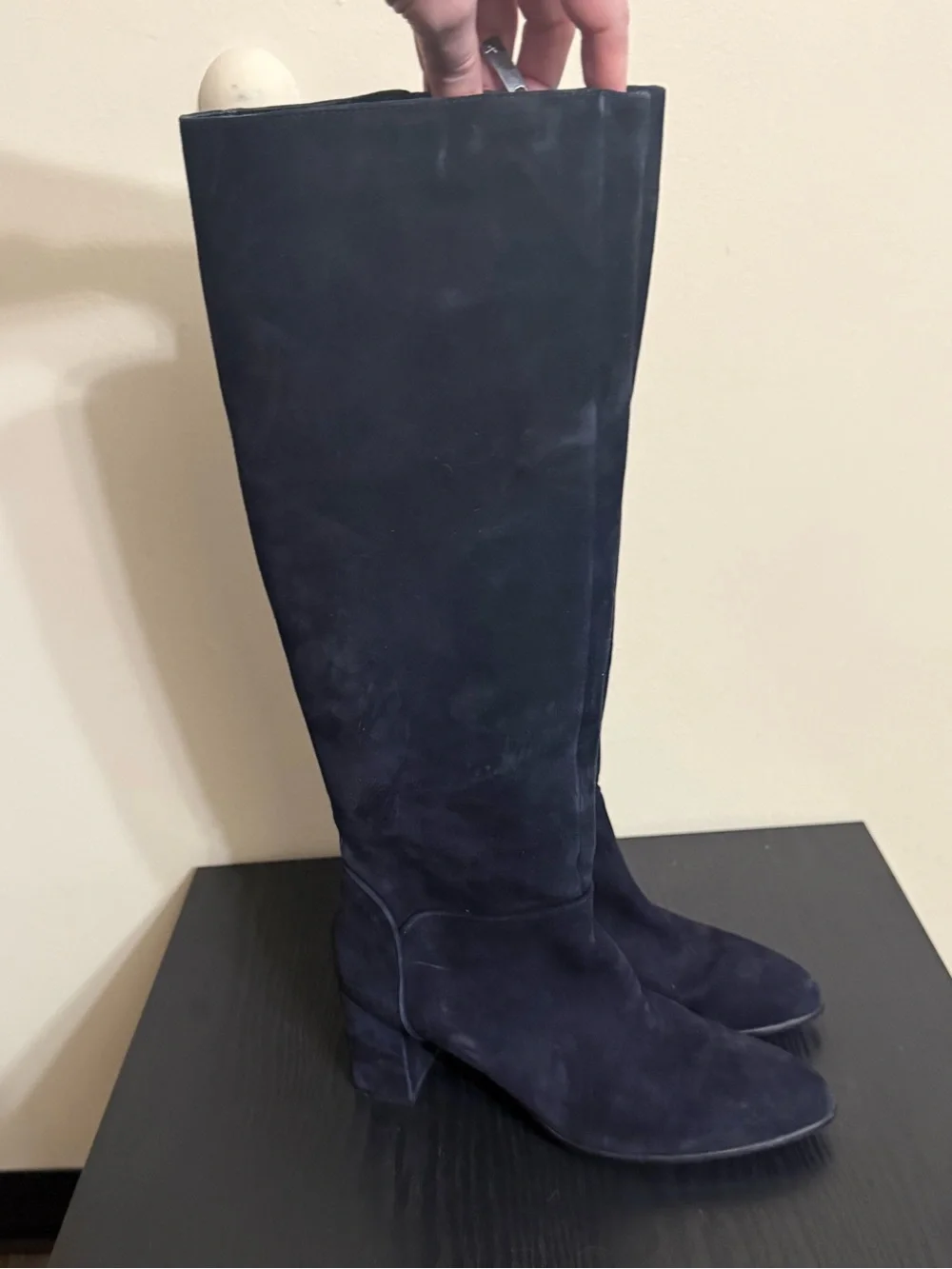 Aquatalia Boots Navy Suede Stretch Rhumba Tall Knee High Leather Fitted Size 9.5